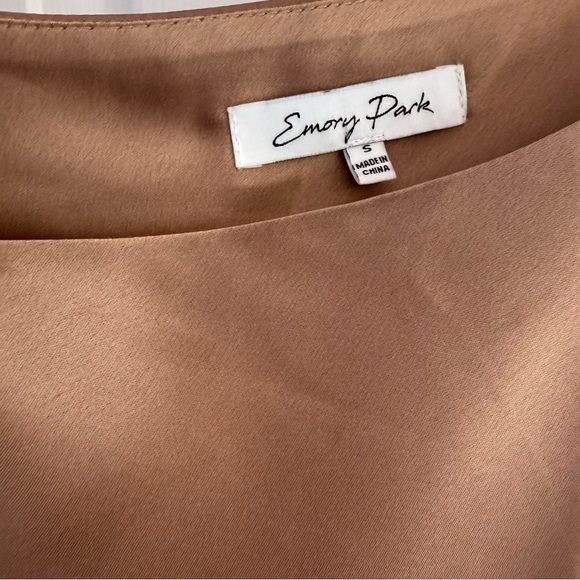 EMORY PARK Bronze Brown Satin Slinky Cinch Side Mini Dress Long Sleeve S - Picture 7 of 10